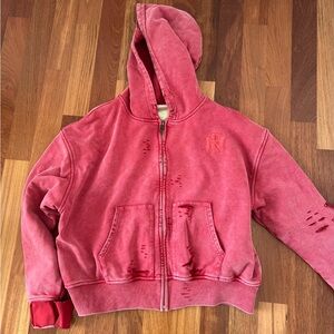 Noublie Pas Red Distressed Hoodie
